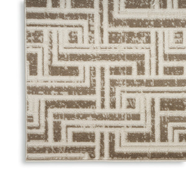 HomeRoots 9' Stylish Ivory and Brown Geometric Area Rug - Durable, Stain-Resistant Design for Modern Spaces 9' X 12' 553139