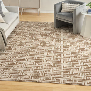 HomeRoots 9' Stylish Ivory and Brown Geometric Area Rug - Durable, Stain-Resistant Design for Modern Spaces 9' X 12' 553139