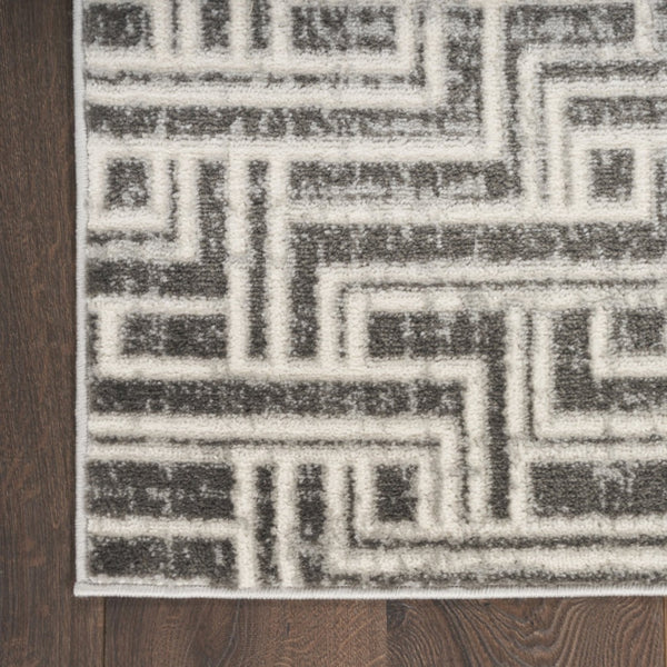 HomeRoots 9' Gray Geometric Distressed Area Rug - Modern Elegance for Living Spaces with Textured Design 9' X 12' 553140
