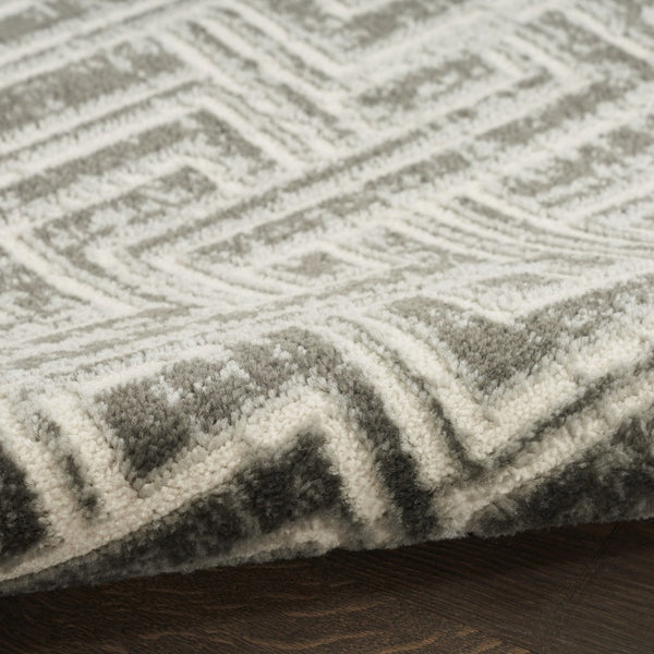 HomeRoots 9' Gray Geometric Distressed Area Rug - Modern Elegance for Living Spaces with Textured Design 9' X 12' 553140
