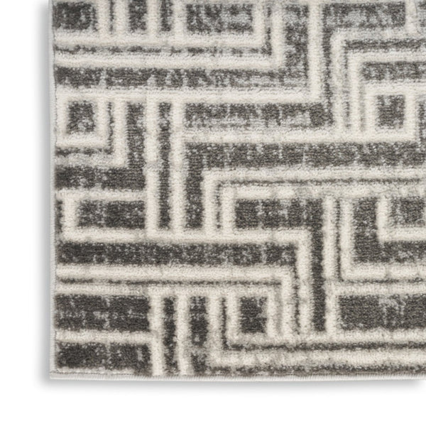 HomeRoots 9' Gray Geometric Distressed Area Rug - Modern Elegance for Living Spaces with Textured Design 9' X 12' 553140
