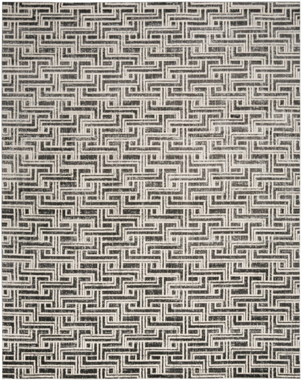HomeRoots 9' Gray Geometric Distressed Area Rug - Modern Elegance for Living Spaces with Textured Design 9' X 12' 553140