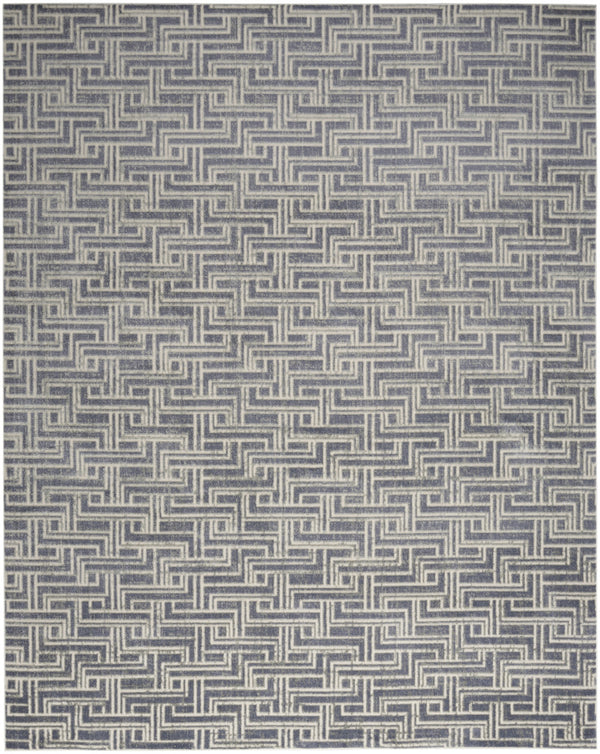 Homeroots 8' X 10' Blue Geometric Distressed Area Rug  Synthetic 553141