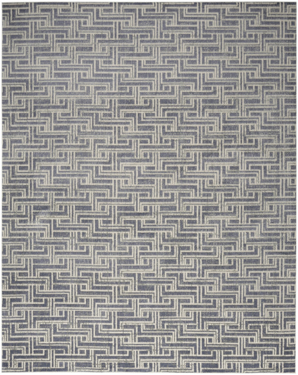 Homeroots 8' X 10' Blue Geometric Distressed Area Rug  Synthetic 553141