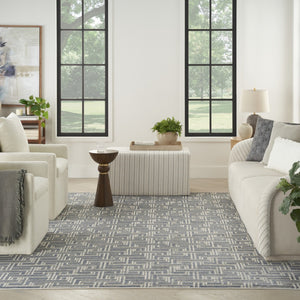 HomeRoots 9' Blue Geometric Distressed Area Rug - Stylish Vintage-Inspired Design for Modern & Traditional Spaces 8' X 10' 553141