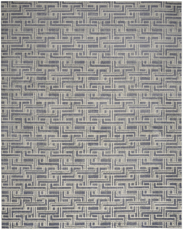 HomeRoots 9' Blue Geometric Distressed Area Rug - Stylish Vintage-Inspired Design for Modern & Traditional Spaces 8' X 10' 553141