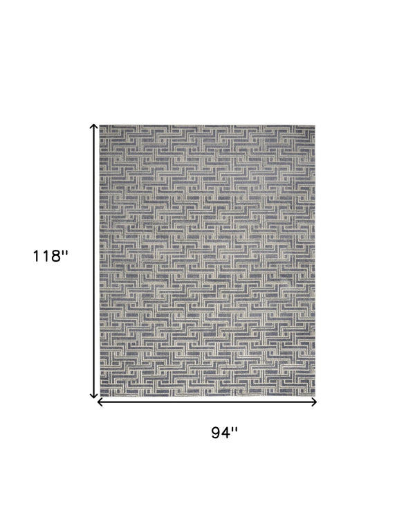 Homeroots 8' X 10' Blue Geometric Distressed Area Rug  Synthetic 553141