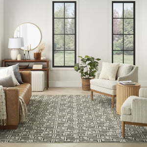 HomeRoots 9' Gray Geometric Distressed Area Rug - Modern Elegance for Living Spaces with Textured Design 8' X 10' 553143