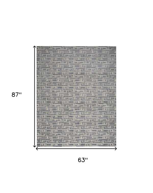 Homeroots 5' X 7' Blue Geometric Distressed Area Rug  Synthetic 553147