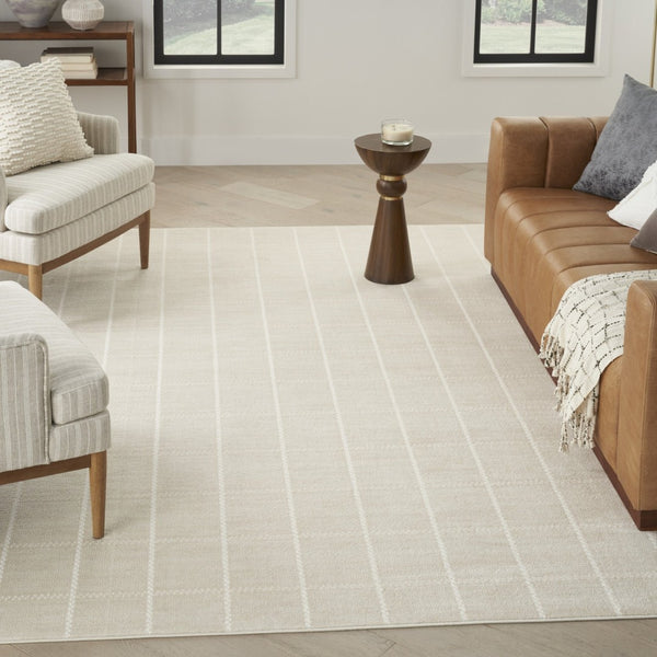 HomeRoots 9' Modern Cream Geometric Area Rug – Elegant Textured Design for Living Rooms, Dining, and More 9' X 12' 553172