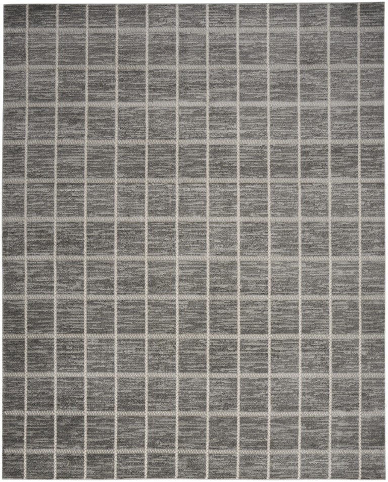 HomeRoots 9 X 12 Gray Geometric Area Rug Machine Woven Synthetic for Modern Living Rooms 553173