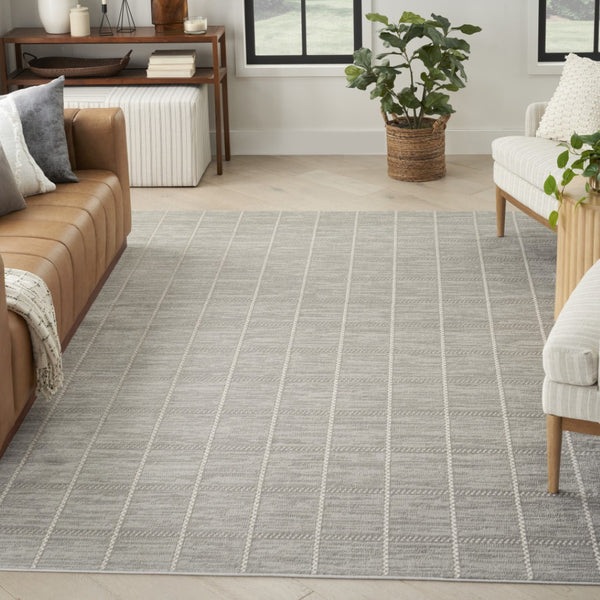 HomeRoots 9' Stylish Gray Geometric Area Rug – Modern Design, Durable, Soft Surface for Living Room or Bedroom 9' X 12' 553174