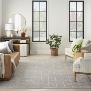 HomeRoots 9' Stylish Gray Geometric Area Rug – Modern Design, Durable, Soft Surface for Living Room or Bedroom 9' X 12' 553174