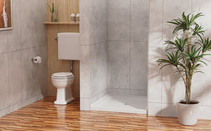 English Elm Goodyo Corner Shower Pan Acrylic Slate Textured Anti-slip Base with Center Drain D163121898