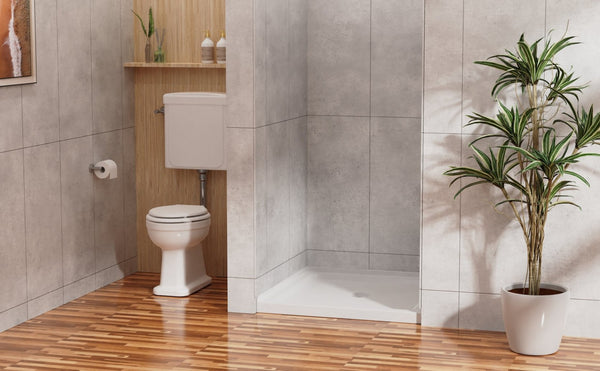 English Elm Goodyo Corner Shower Pan Acrylic Slate Textured Anti-slip Base with Center Drain D163121898