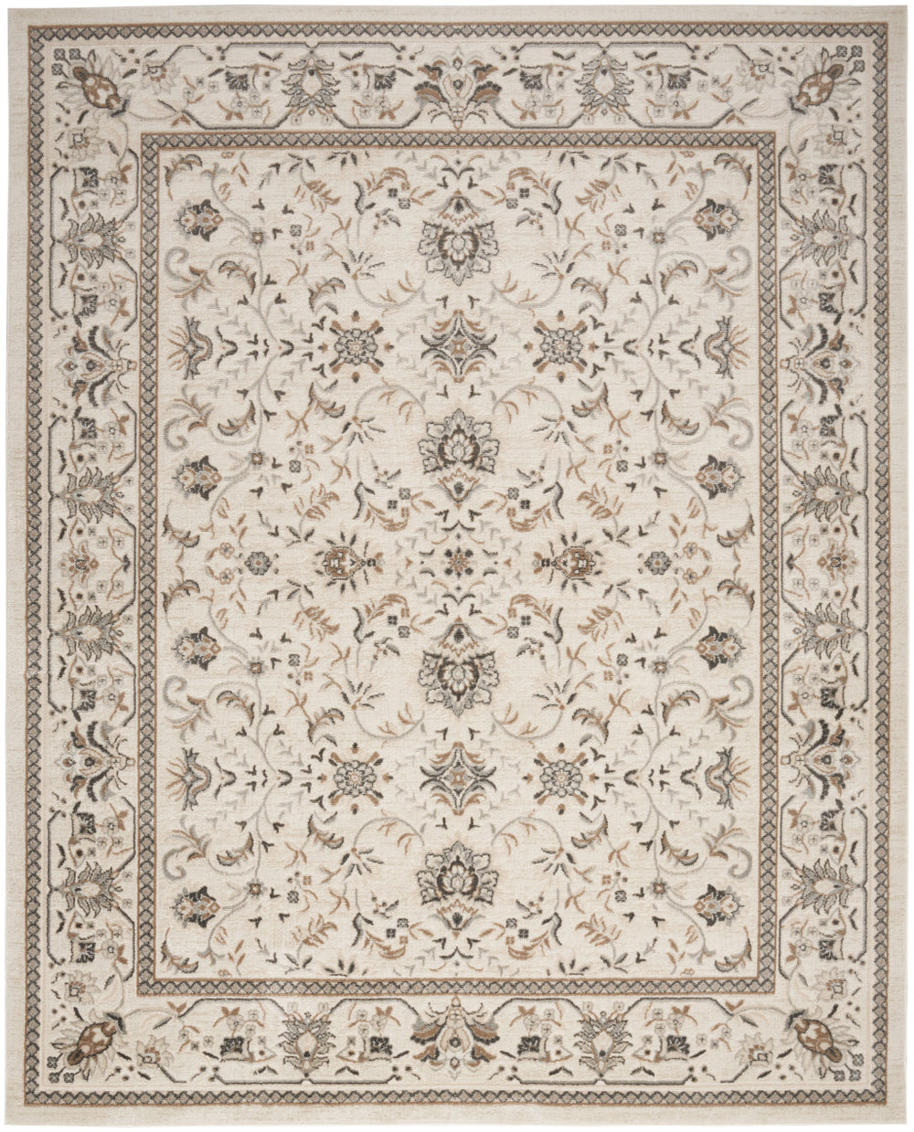Homeroots 9' X 12' Cream Floral Distressed Area Rug  Synthetic 553192
