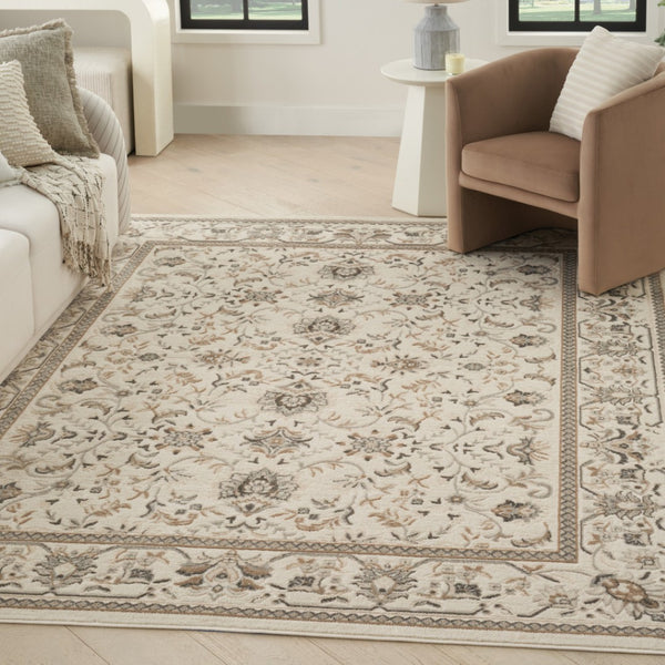 HomeRoots 9' Cream Floral Distressed Area Rug - Timeless Elegance for Living Rooms, Farmhouse Décor & More! 9' X 12' 553192