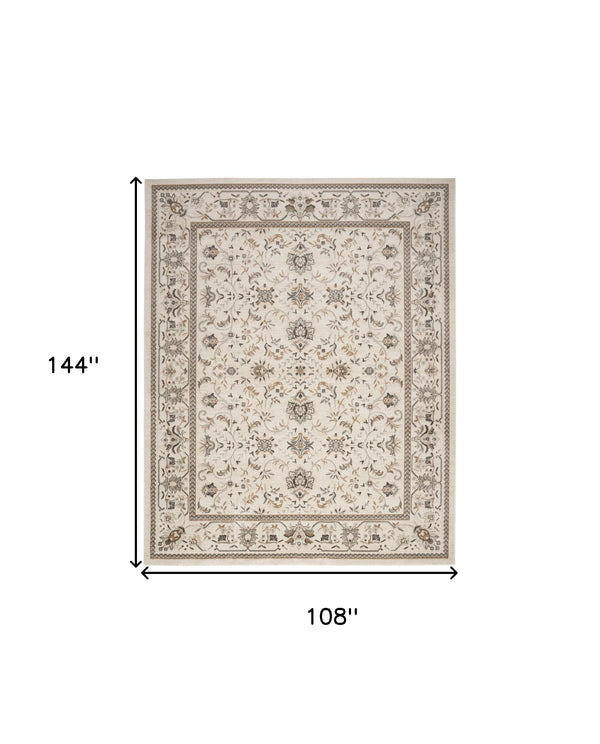 Homeroots 9' X 12' Cream Floral Distressed Area Rug  Synthetic 553192