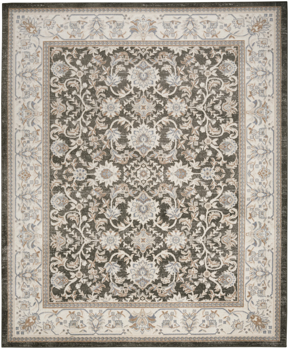Homeroots 9' X 12' Gray Floral Distressed Area Rug  Synthetic 553193