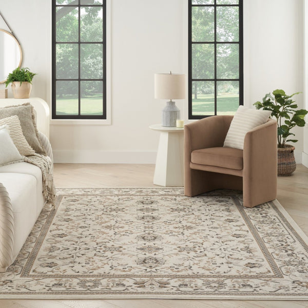 HomeRoots 9' Cream Floral Distressed Area Rug - Timeless Elegance for Living Rooms, Farmhouse Décor & More! 8' X 10' 553194