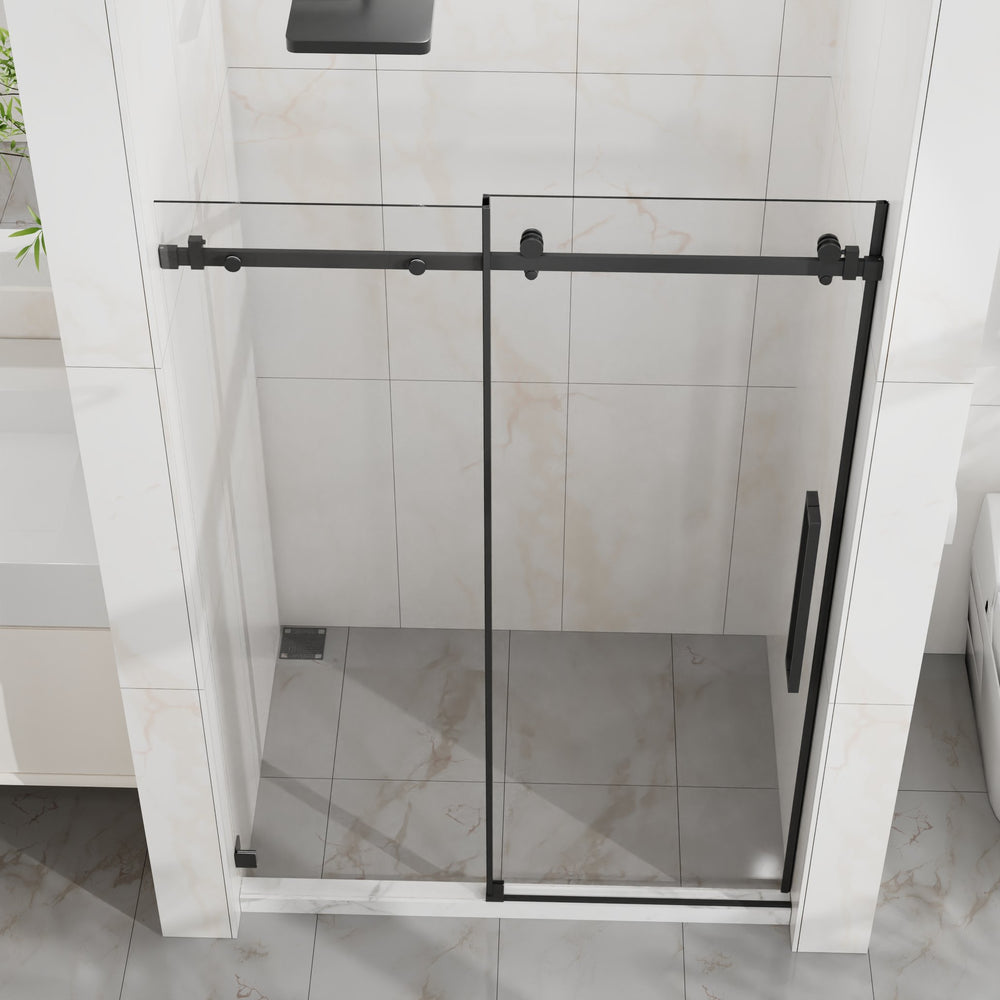 English Elm Goodyo 48" W X 72" H Modern Sliding Shower Door - Frameless Clear Glass, Easy-Clean Coating, Matte Black Hardware D163118741