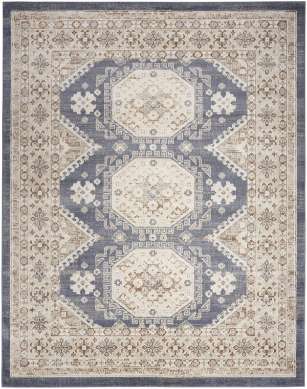 Homeroots 9' X 12' Blue Geometric Distressed Area Rug  Synthetic 553202