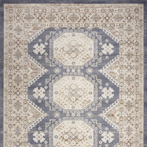 Homeroots 9' X 12' Blue Geometric Distressed Area Rug  Synthetic 553202