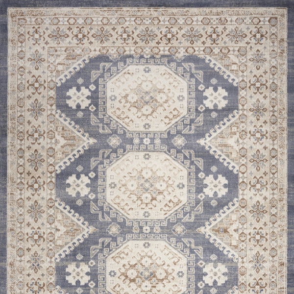 Homeroots 9' X 12' Blue Geometric Distressed Area Rug  Synthetic 553202