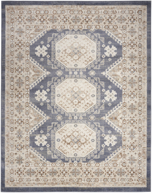 HomeRoots 9' Blue Geometric Distressed Area Rug – Timeless Elegance for Living Spaces with Soft Warmth & Style 9' X 12' 553202