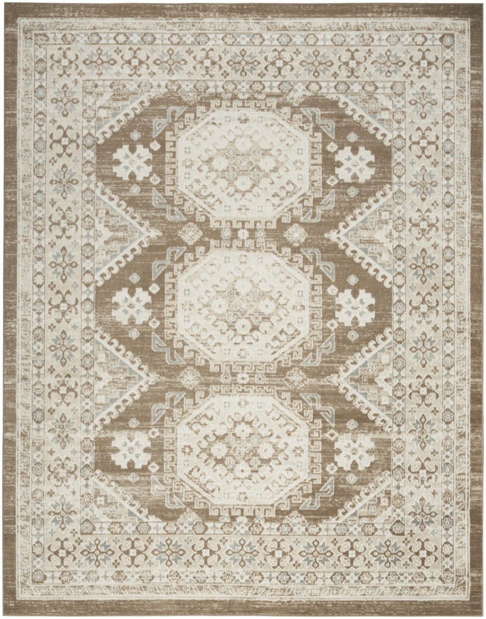 HomeRoots 9' Brown Geometric Distressed Area Rug - Modern Vintage Design for Living Rooms & Dining Areas 9' X 12' 553203