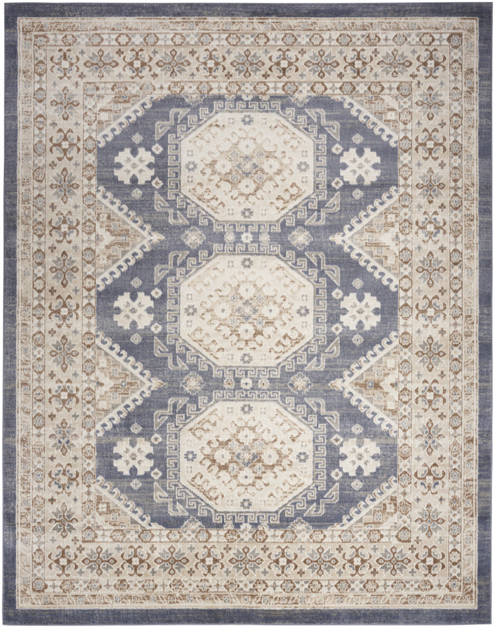 Homeroots 8' X 10' Blue Geometric Distressed Area Rug  Synthetic 553204