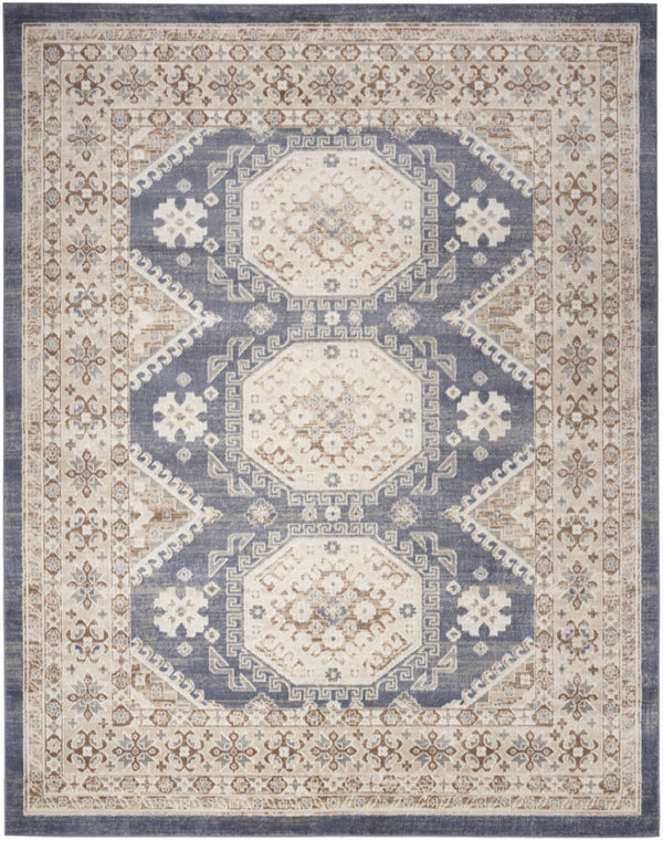HomeRoots 9' Blue Geometric Distressed Area Rug – Timeless Elegance for Living Spaces with Soft Warmth & Style 8' X 10' 553204