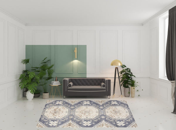 HomeRoots 9' Blue Geometric Distressed Area Rug – Timeless Elegance for Living Spaces with Soft Warmth & Style 8' X 10' 553204