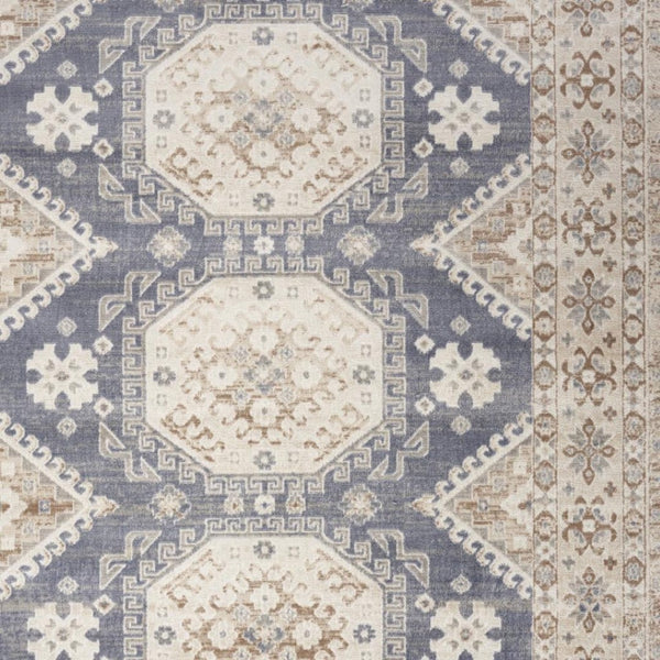 HomeRoots 9' Blue Geometric Distressed Area Rug – Timeless Elegance for Living Spaces with Soft Warmth & Style 8' X 10' 553204