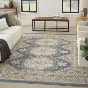 HomeRoots 9' Blue Geometric Distressed Area Rug – Timeless Elegance for Living Spaces with Soft Warmth & Style 8' X 10' 553204