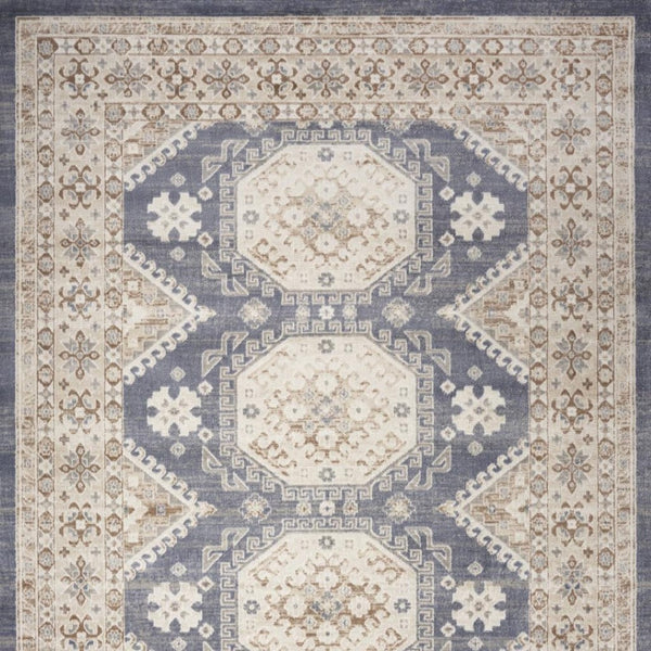HomeRoots 9' Blue Geometric Distressed Area Rug – Timeless Elegance for Living Spaces with Soft Warmth & Style 8' X 10' 553204