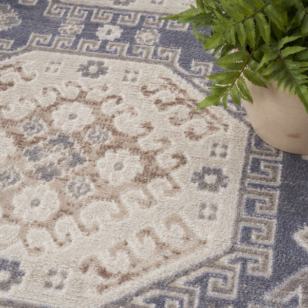 HomeRoots 9' Blue Geometric Distressed Area Rug – Timeless Elegance for Living Spaces with Soft Warmth & Style 8' X 10' 553204