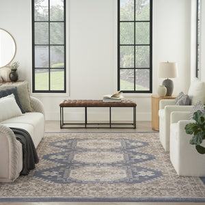 HomeRoots 9' Blue Geometric Distressed Area Rug – Timeless Elegance for Living Spaces with Soft Warmth & Style 8' X 10' 553204