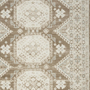 HomeRoots 9' Brown Geometric Distressed Area Rug - Modern Vintage Design for Living Rooms & Dining Areas 8' X 10' 553205