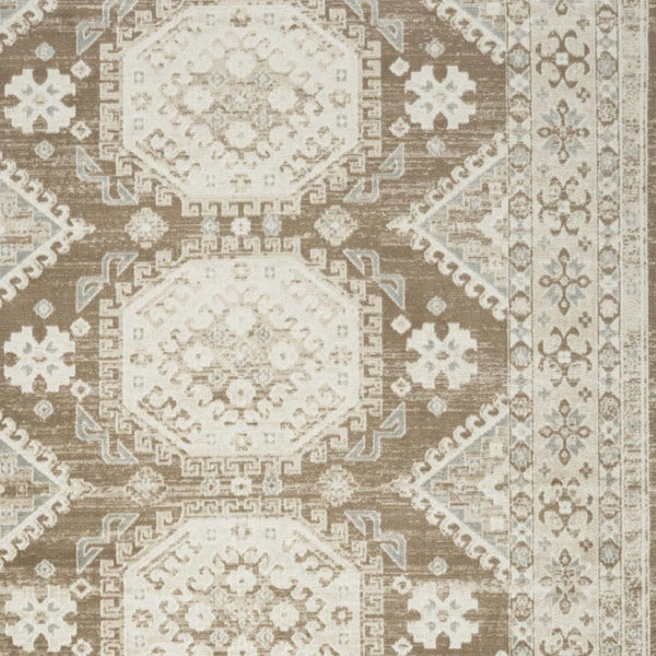HomeRoots 9' Brown Geometric Distressed Area Rug - Modern Vintage Design for Living Rooms & Dining Areas 8' X 10' 553205