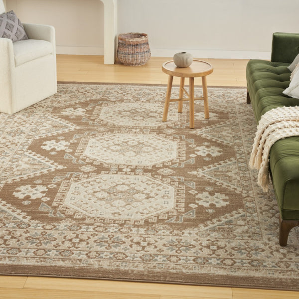 HomeRoots 9' Brown Geometric Distressed Area Rug - Modern Vintage Design for Living Rooms & Dining Areas 8' X 10' 553205