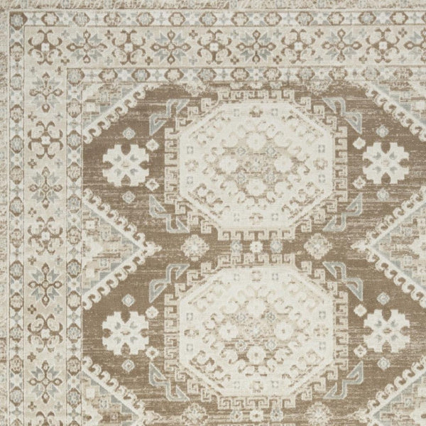 HomeRoots 9' Brown Geometric Distressed Area Rug - Modern Vintage Design for Living Rooms & Dining Areas 8' X 10' 553205