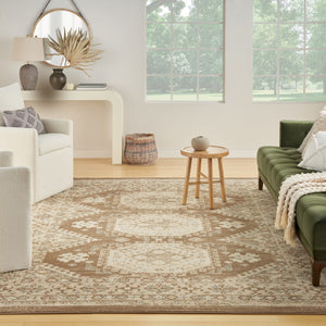 HomeRoots 9' Brown Geometric Distressed Area Rug - Modern Vintage Design for Living Rooms & Dining Areas 8' X 10' 553205