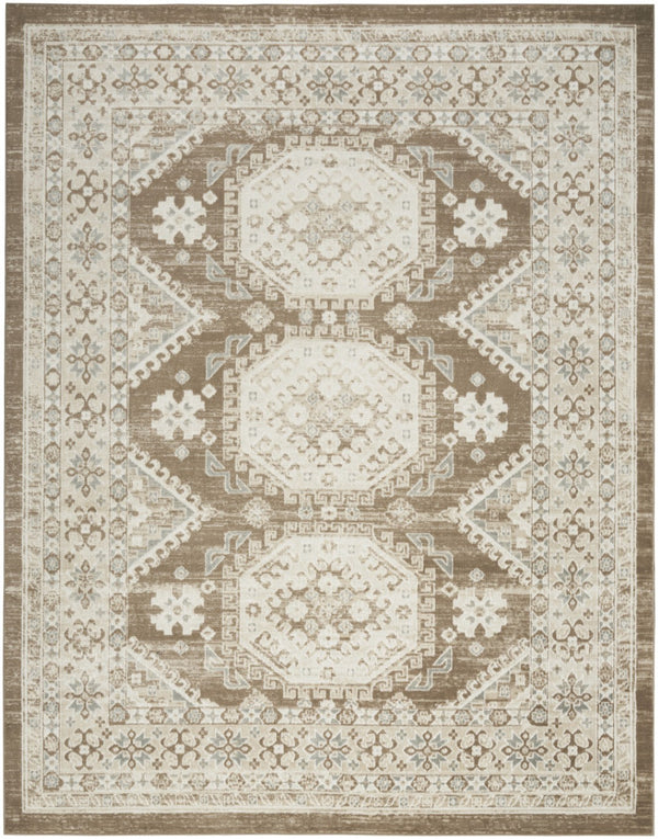 HomeRoots 9' Brown Geometric Distressed Area Rug - Modern Vintage Design for Living Rooms & Dining Areas 8' X 10' 553205