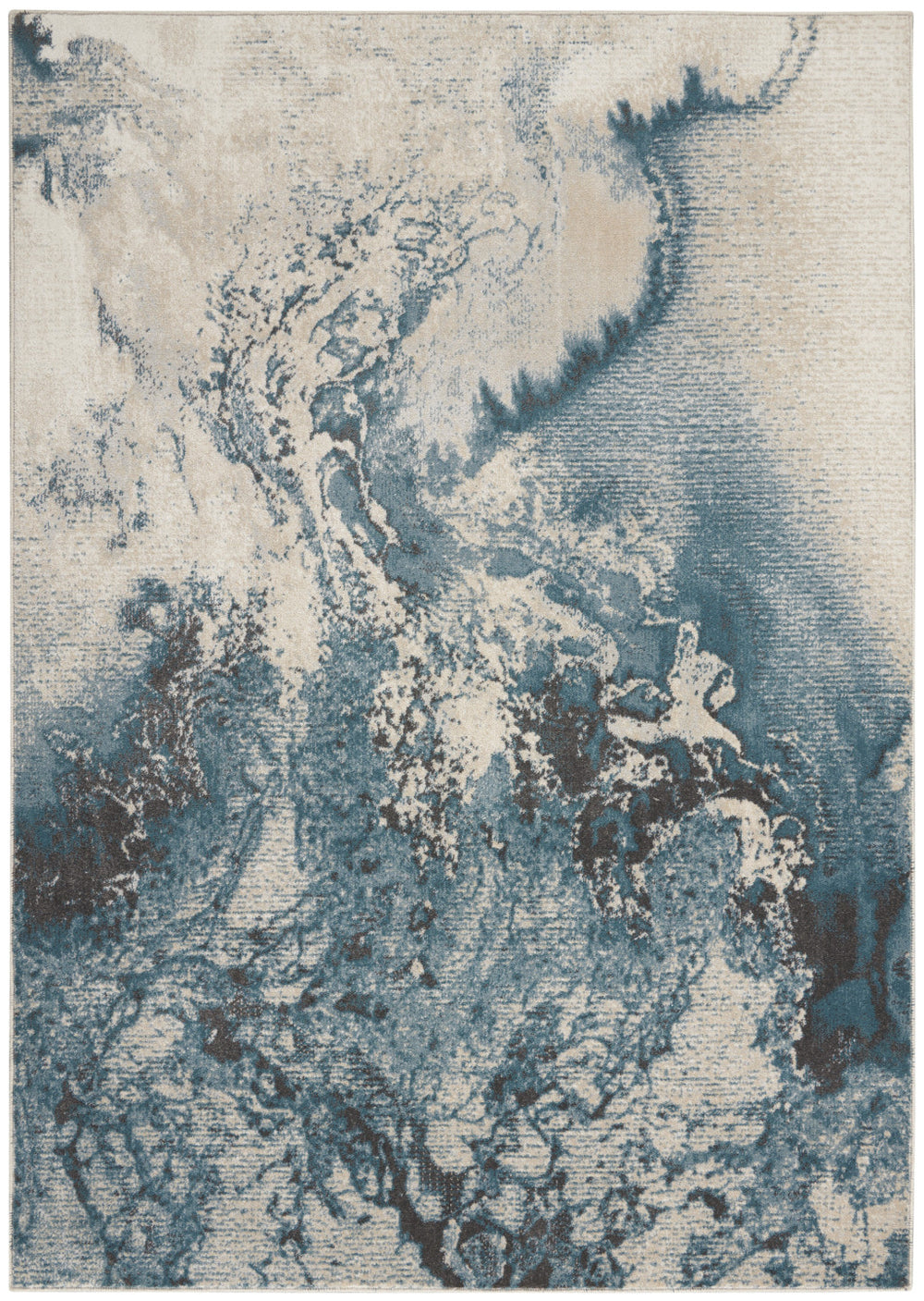 Homeroots 4' X 6' Ivory Teal Blue And Black Abstract Area Rug  Polyester 553216