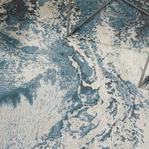 Homeroots 4' X 6' Ivory Teal Blue And Black Abstract Area Rug  Polyester 553216