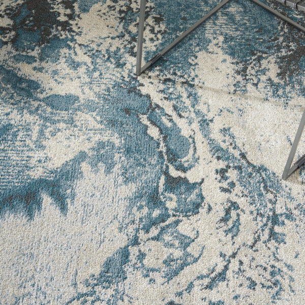 Homeroots 4' X 6' Ivory Teal Blue And Black Abstract Area Rug  Polyester 553216