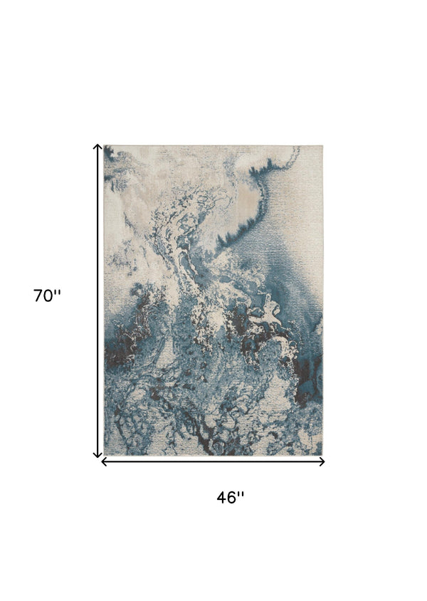 Homeroots 4' X 6' Ivory Teal Blue And Black Abstract Area Rug  Polyester 553216