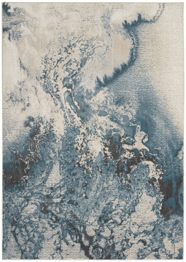 HomeRoots 5' Modern Teal and Ivory Abstract Area Rug - Stylish, Non-Skid, Stain-Resistant for High-Traffic Spaces 4' X 6' 553216