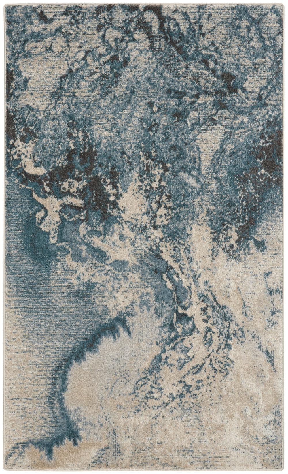 Homeroots 3' X 5' Ivory Teal Blue And Black Abstract Area Rug  Polyester 553217